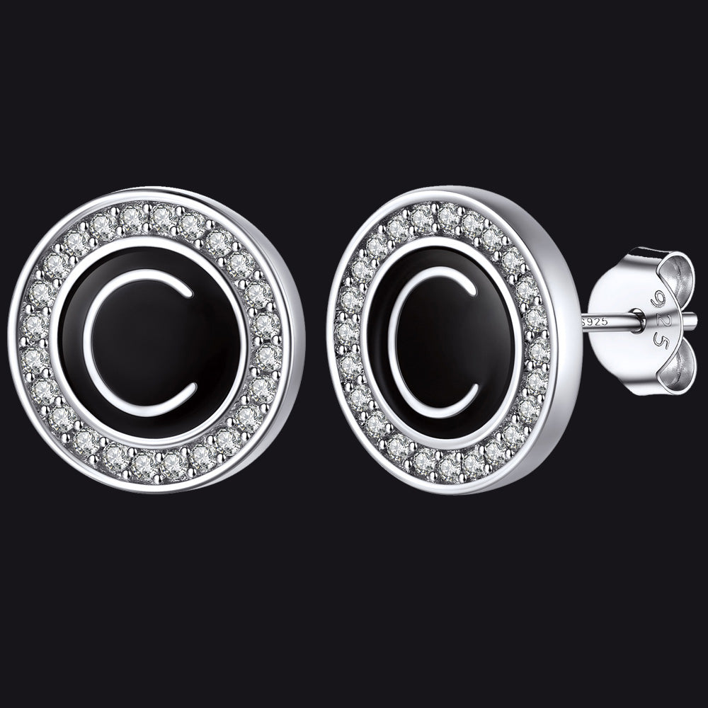 A-Z Initial Letter CZ Sterling Silver Stud Earrings FaithHeart
