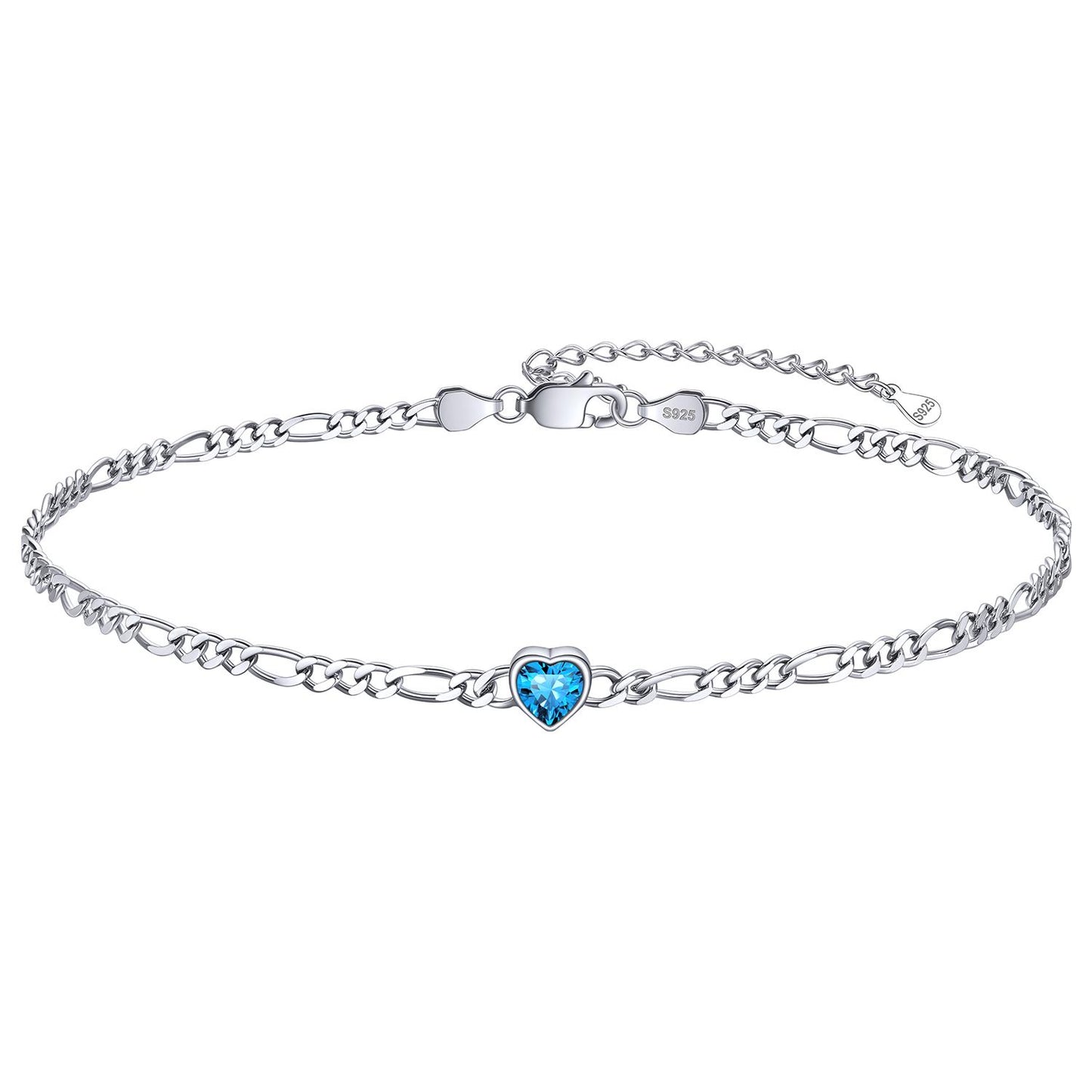 Personalized Sterling Silver Birthstone Dainty Heart Anklet for Women
