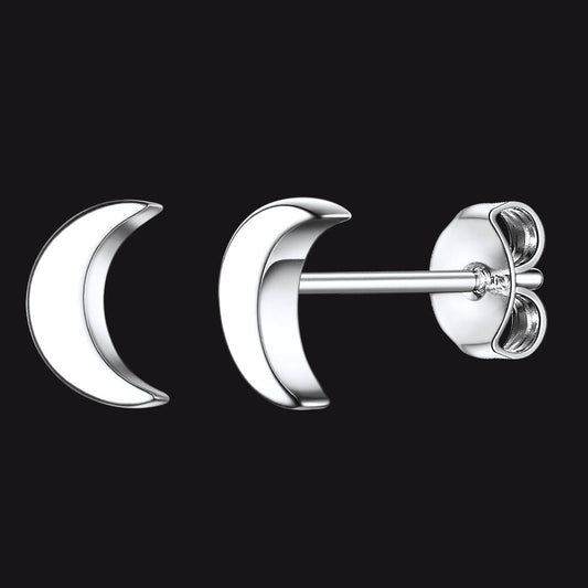 FaithHeart Sterling Silver Moon Stud Earrings for Women FaithHeartimg