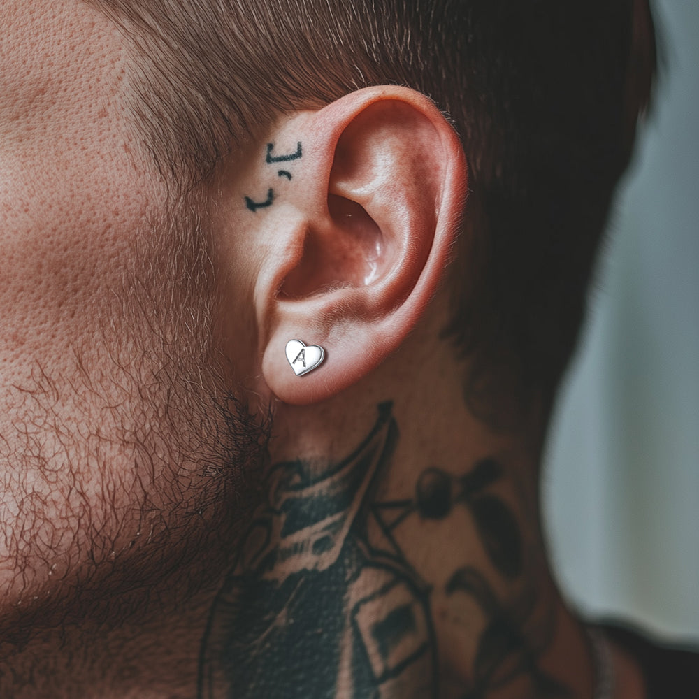 925 Sterling Silver Heart Initial Letter Stud Earrings