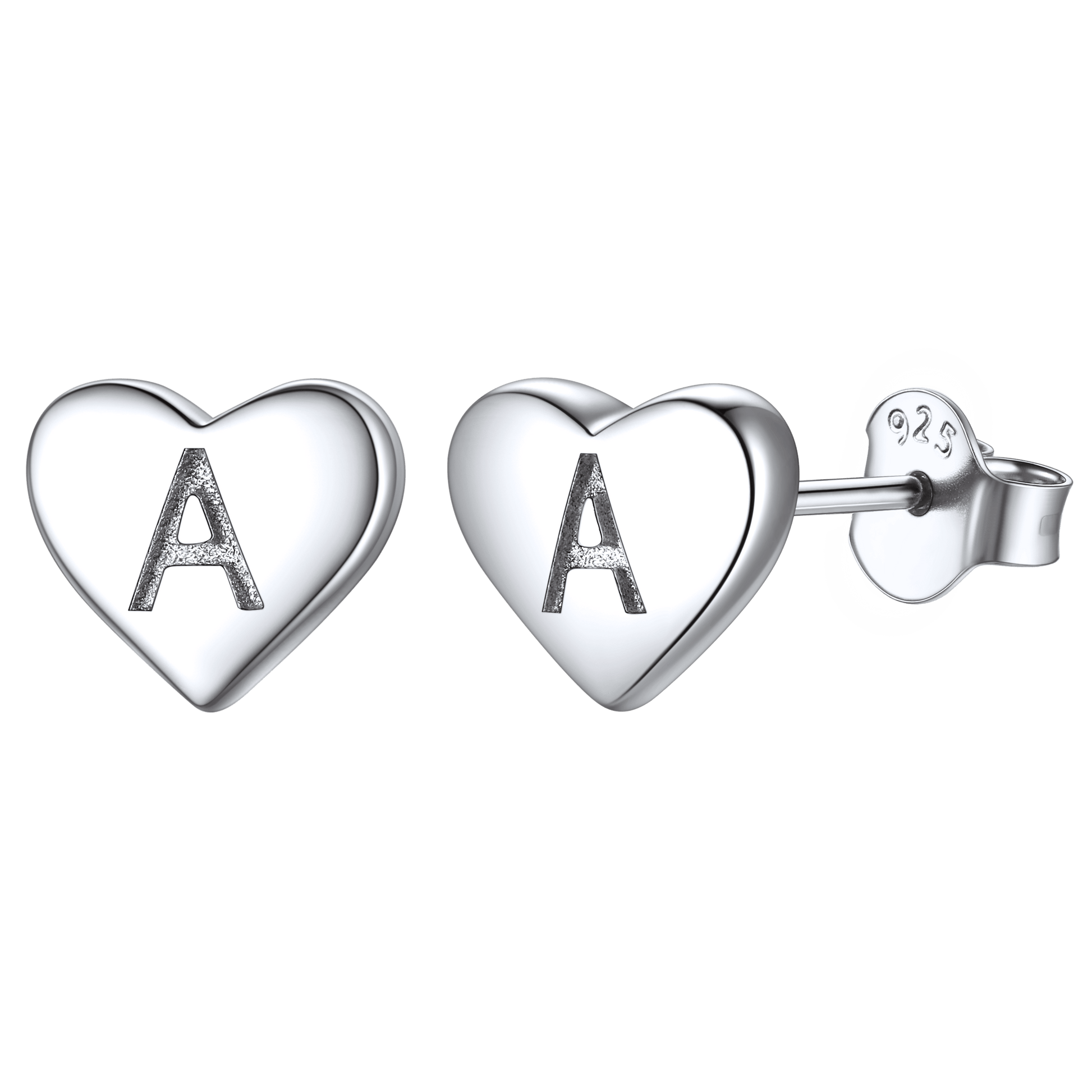 925 Sterling Silver Heart Initial Stud Earrings for Women Men
