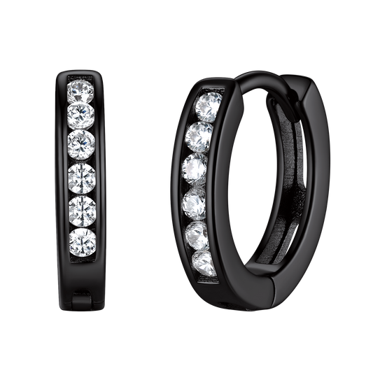 Sterling silver black onyx hoop earrings with cubic zirconiaimg