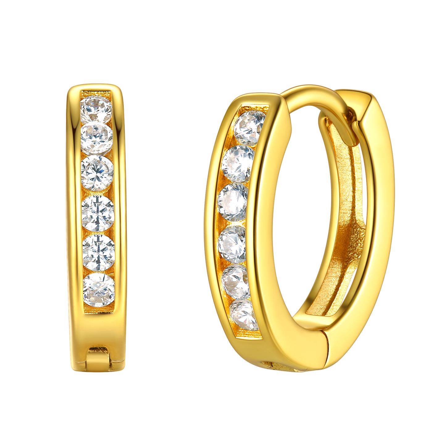Gold Huggie Hoop Earrings with Clear Cubic Zirconia