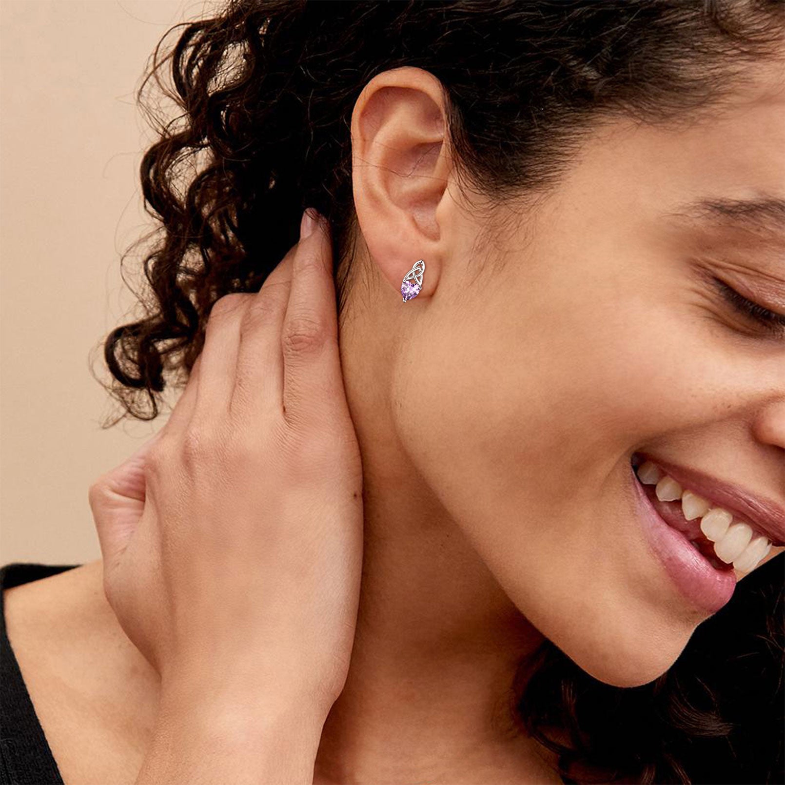 Sterling Silver Irish Celtic Trinity Knot Birthstone Stud Earrings for Women