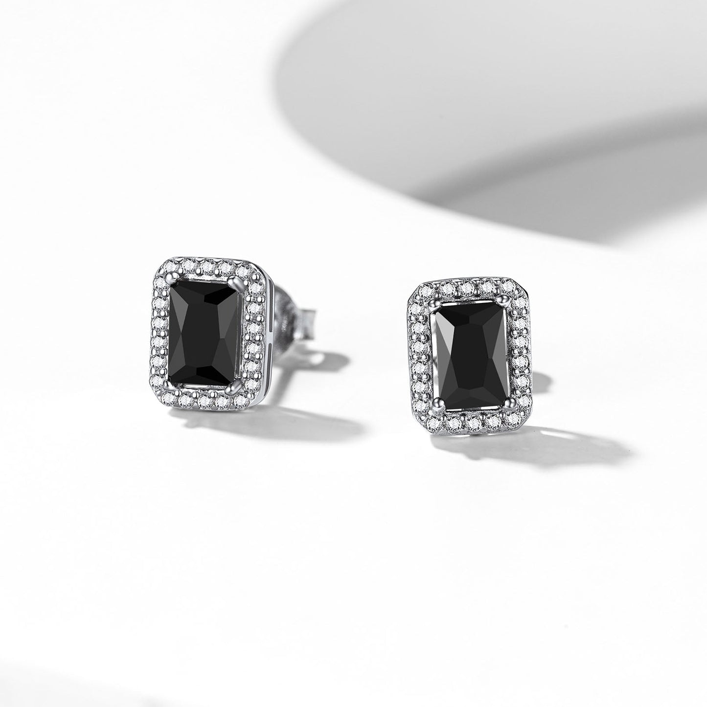 Sterling Silver Black Cubic Zirconia Square Halo Stud Earrings FaithHeart Jewelry
