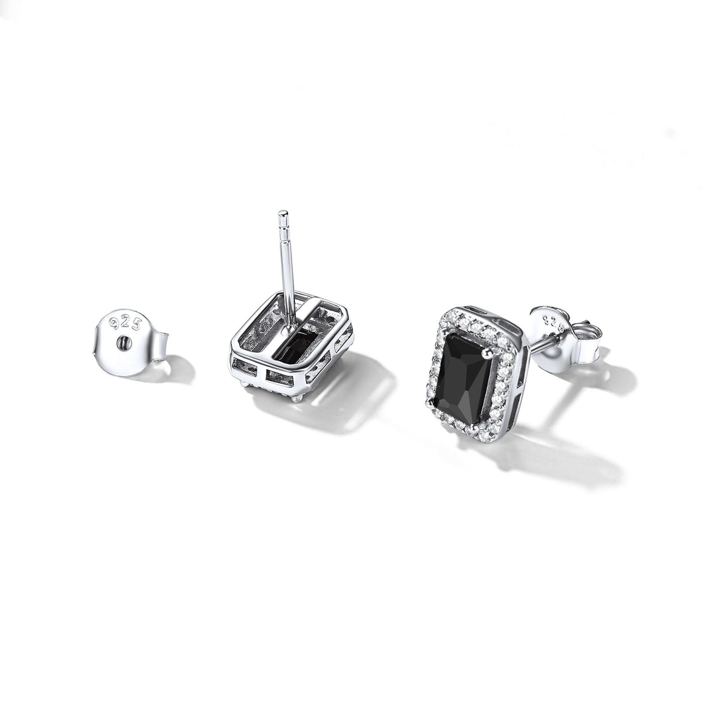 Sterling Silver Black Cubic Zirconia Square Halo Stud Earrings FaithHeart Jewelry