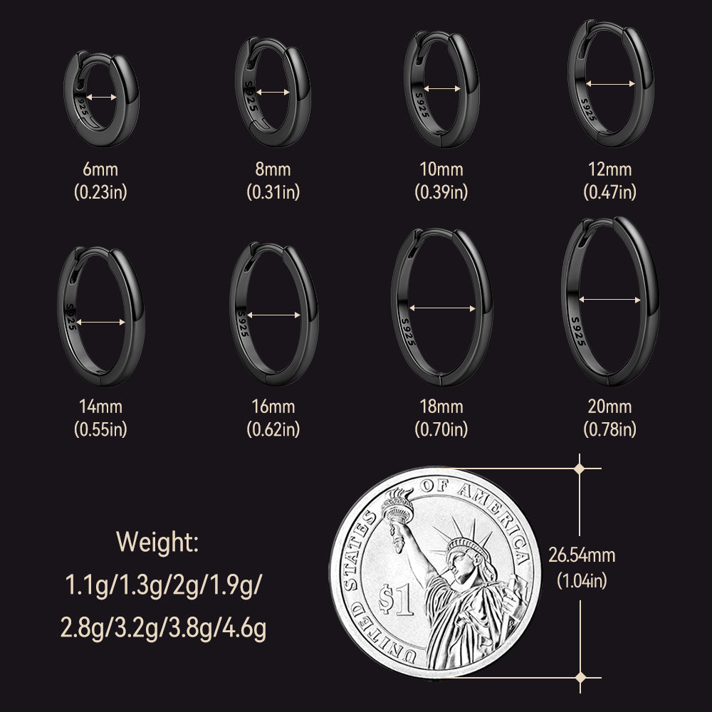 Huggie Hoop Earrings size chart
