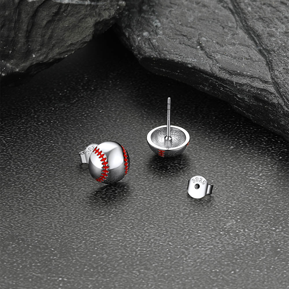 Sterling Silver Sport Baseball Stud Earrings FaithHeart
