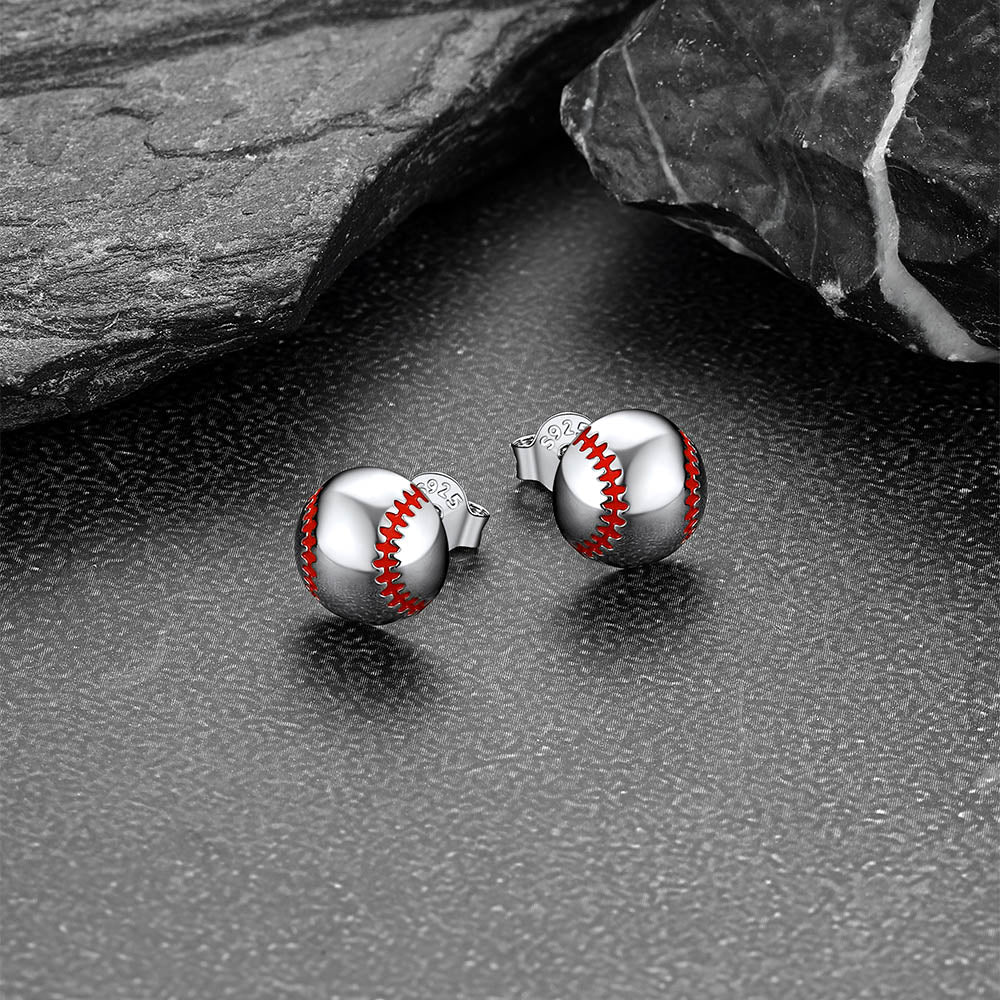 Sterling Silver Sport Baseball Stud Earrings FaithHeart