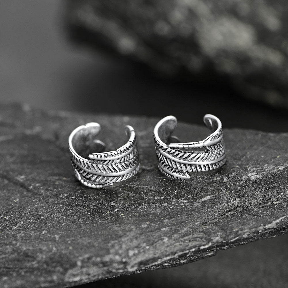 FaithHeart 925 Sterling Silver Feather Ear Cuff Earrings Non-Piercing Cuff Earrings FaithHeart