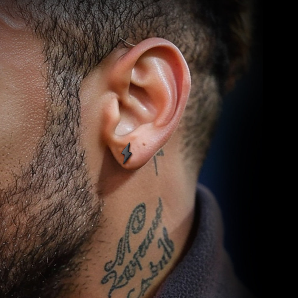 Sterling Silver Lightning Bolt Stud Earrings For Women Men