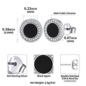 Black Onyx Stud Earrings Details - 925 Sterling Silver