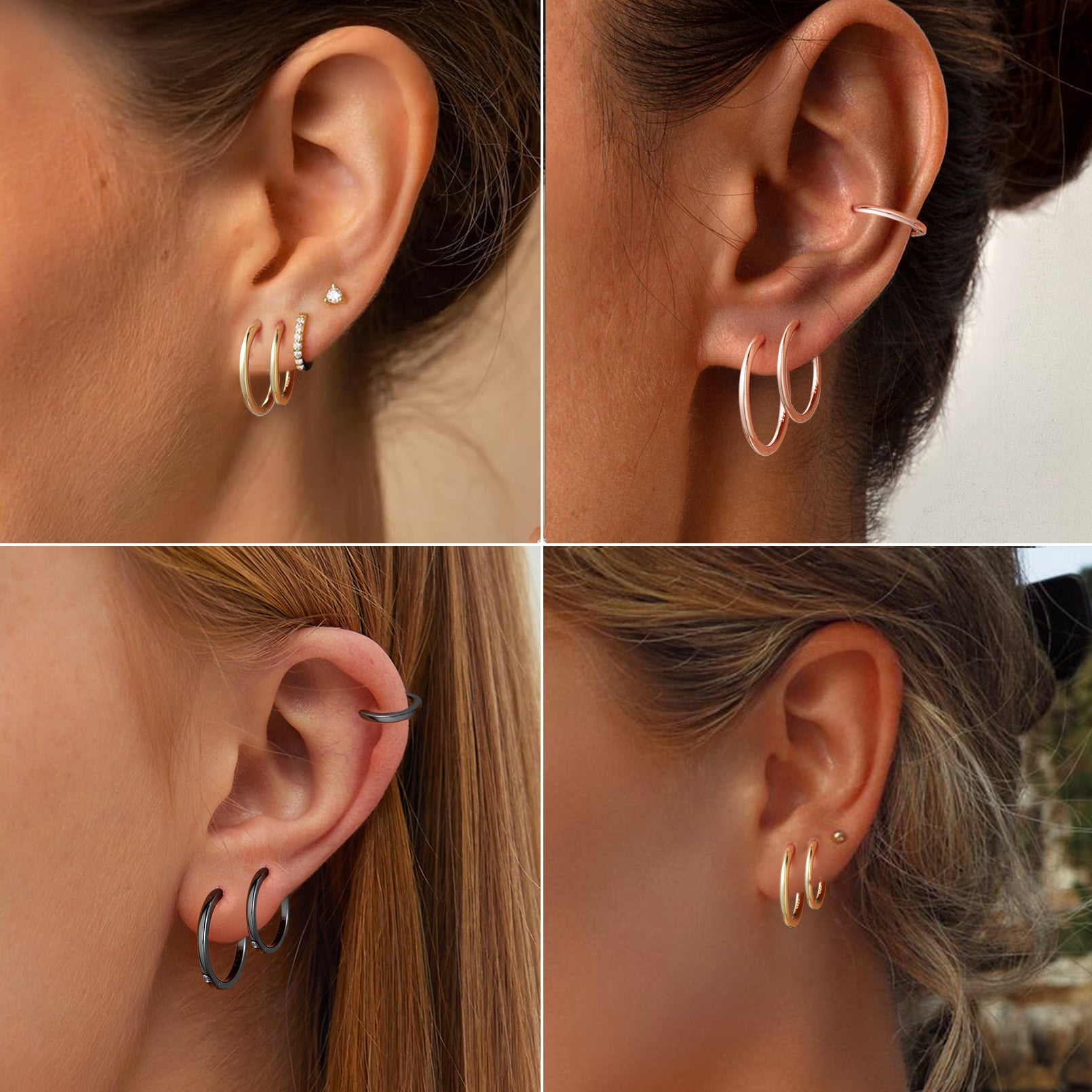 Woman Wearing Sterling Silver Huggie Hoop Earring