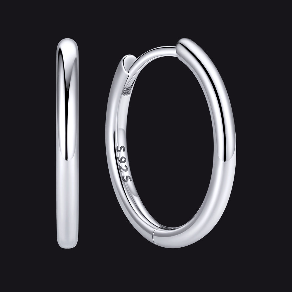 Silver 925 Sterling Silver Huggie Hoop Earring ¨C 14 mm Inner Diameter