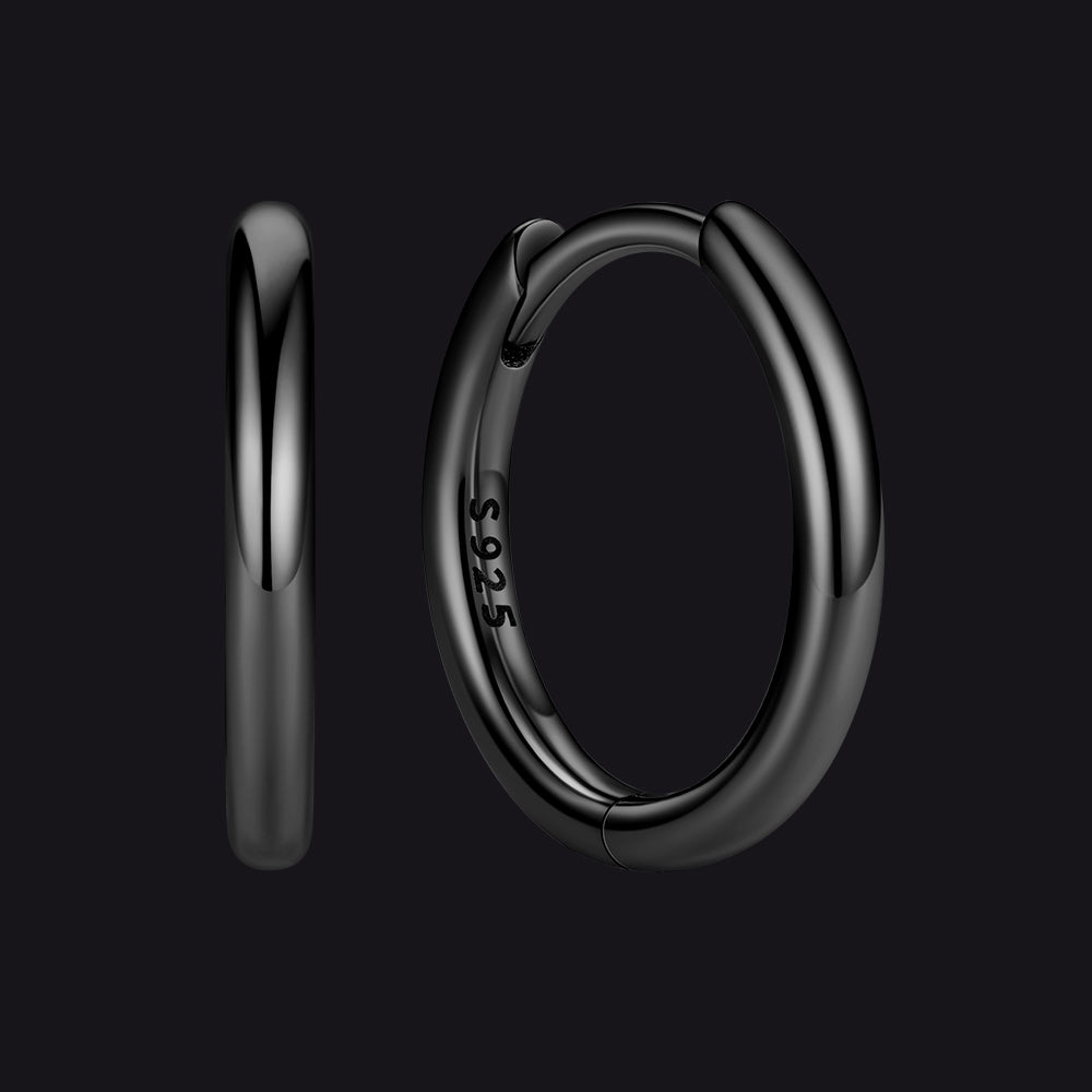 Black 925 Sterling Silver Huggie Hoop Earring ¨C 10 mm Inner Diameter