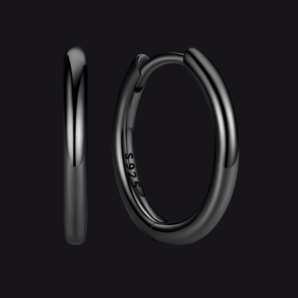 Black 925 Sterling Silver Huggie Hoop Earring ¨C 12 mm Inner Diameter