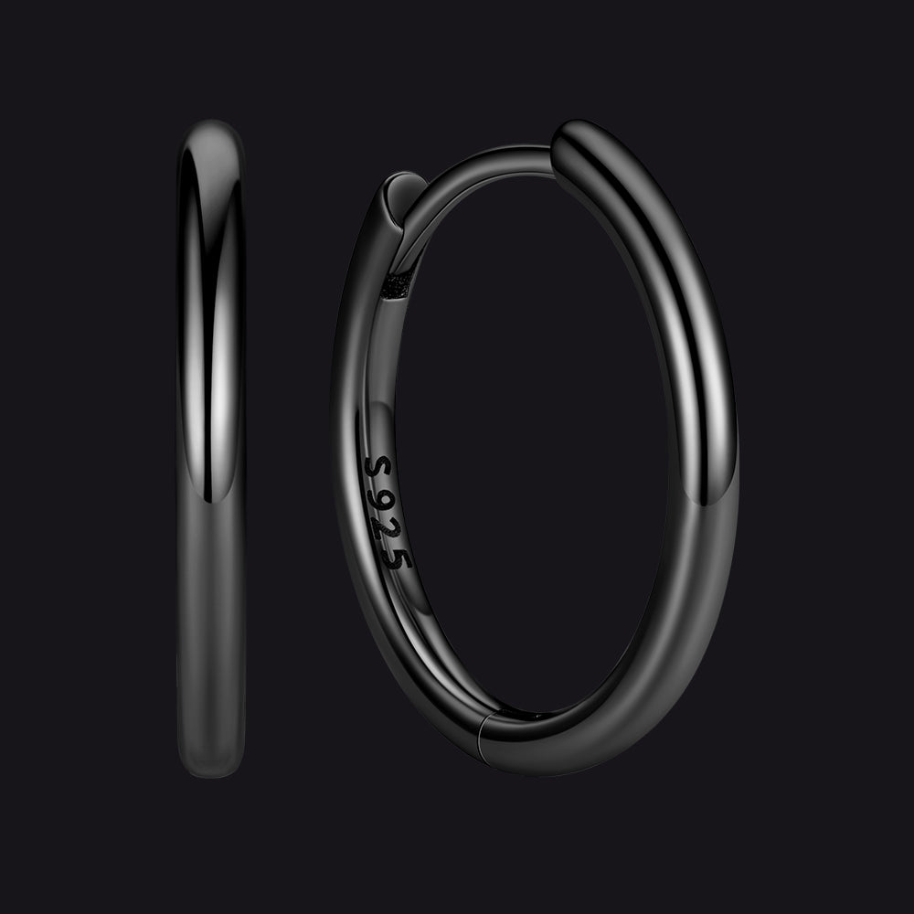 Black 925 Sterling Silver Huggie Hoop Earring ¨C 14 mm Inner Diameter