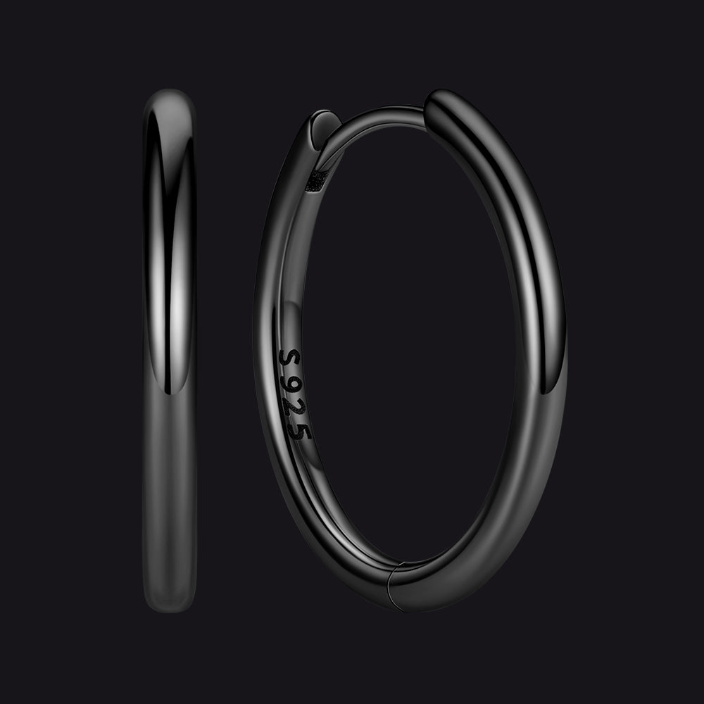 Black 925 Sterling Silver Huggie Hoop Earring ¨C 16 mm Inner Diameter