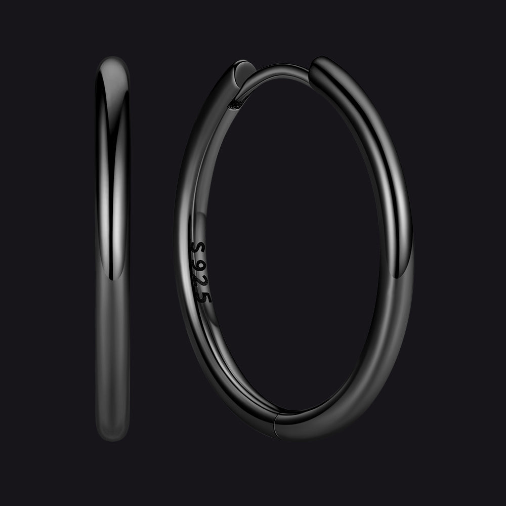 Black 925 Sterling Silver Huggie Hoop Earring ¨C 18 mm Inner Diameter