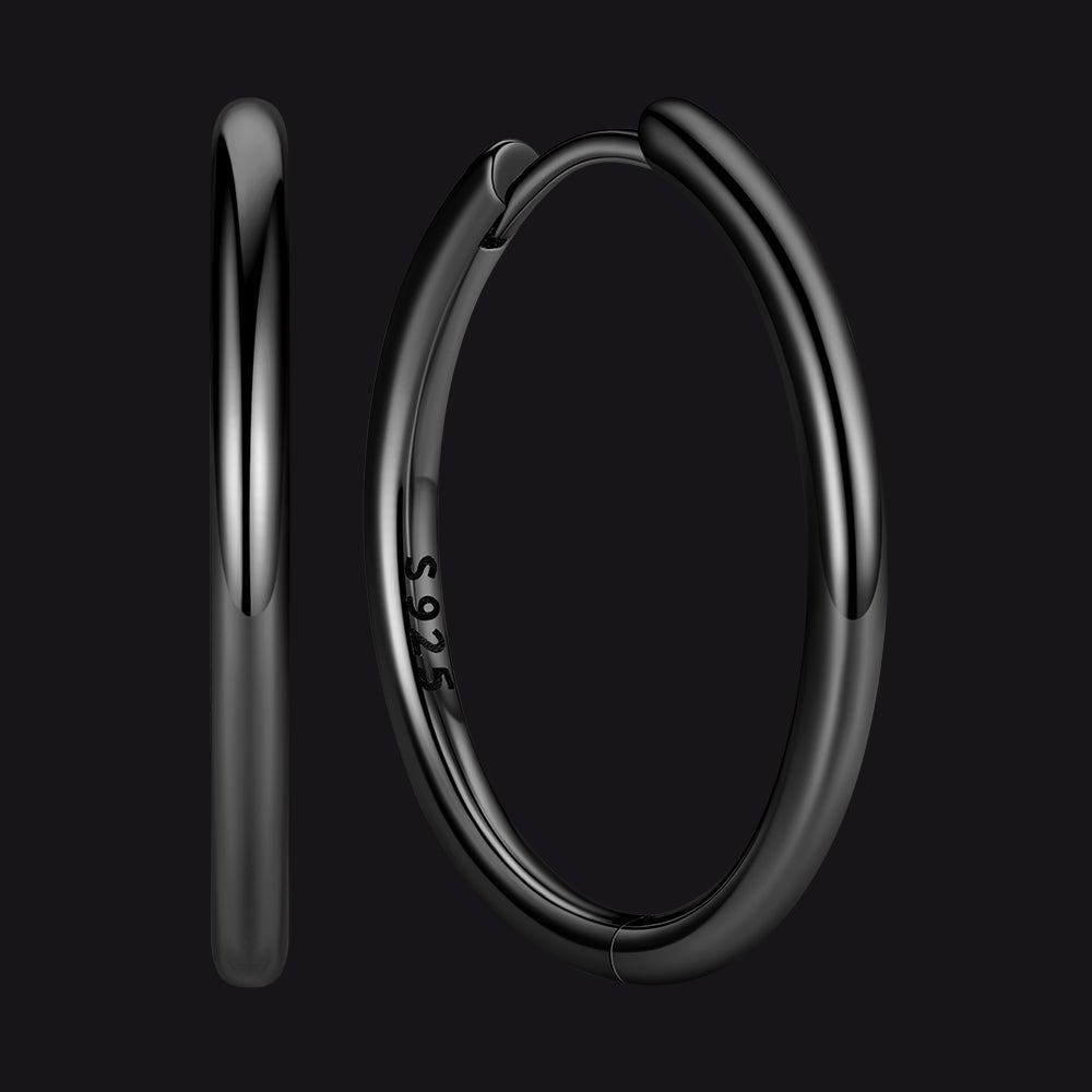 Black 925 Sterling Silver Huggie Hoop Earring ¨C 20 mm Inner Diameter