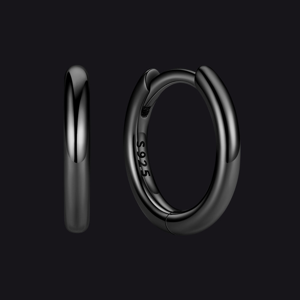 Black 925 Sterling Silver Huggie Hoop Earring ¨C 8 mm Inner Diameter