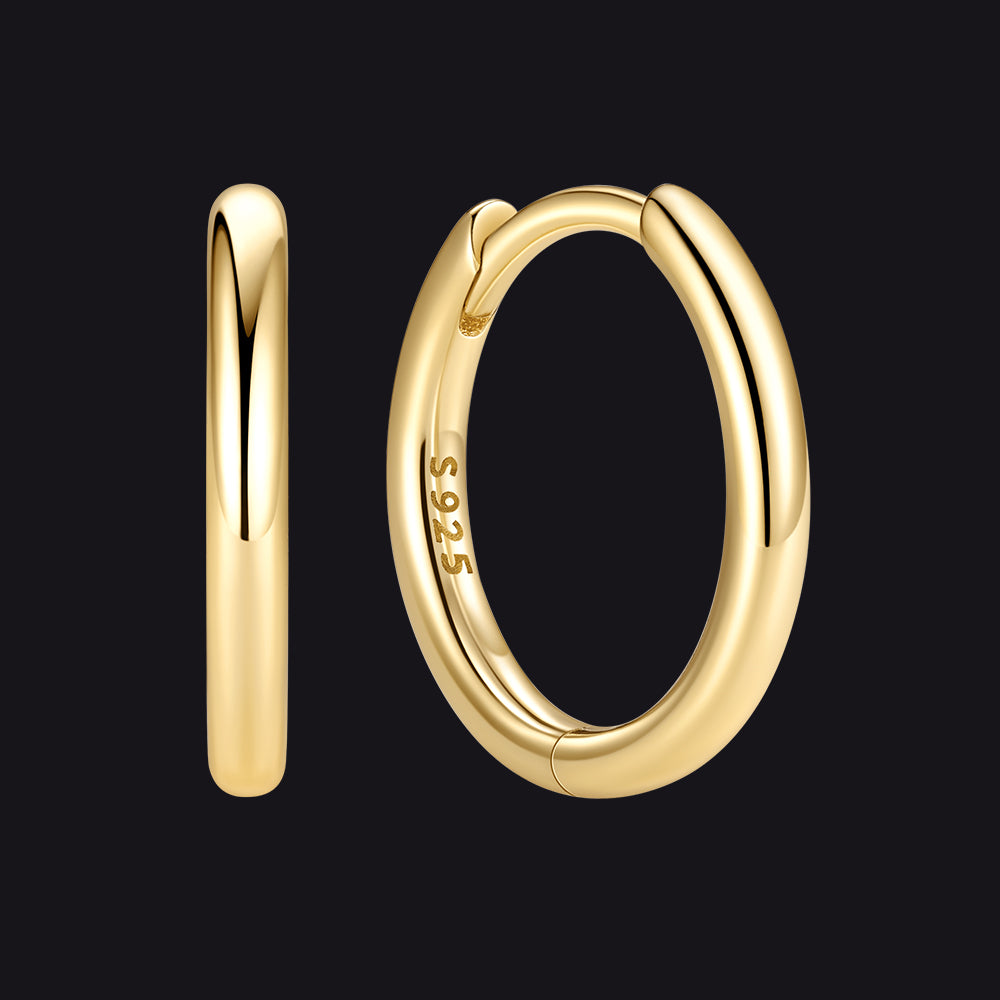 Gold 925 Sterling Silver Huggie Hoop Earring ¨C 10 mm Inner Diameter