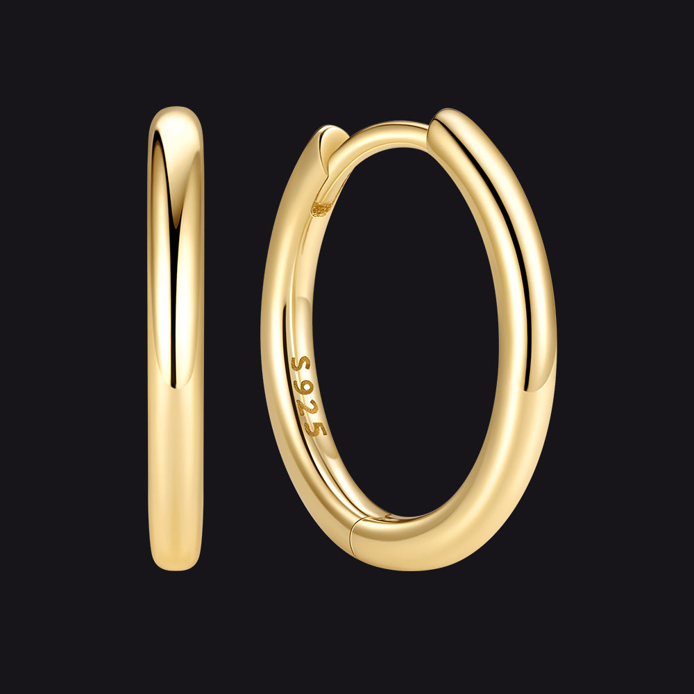 Gold 925 Sterling Silver Huggie Hoop Earring ¨C 12 mm Inner Diameter