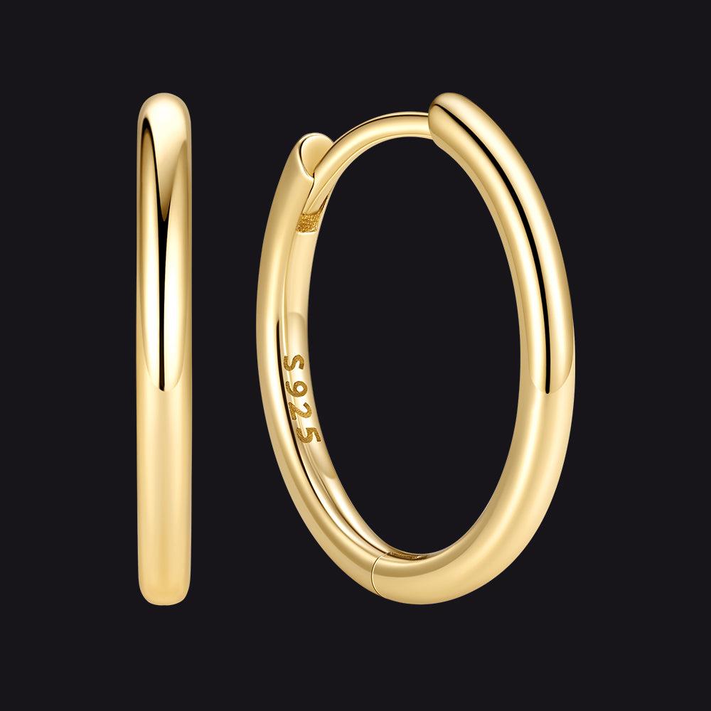 Gold 925 Sterling Silver Huggie Hoop Earring ¨C 14 mm Inner Diameter