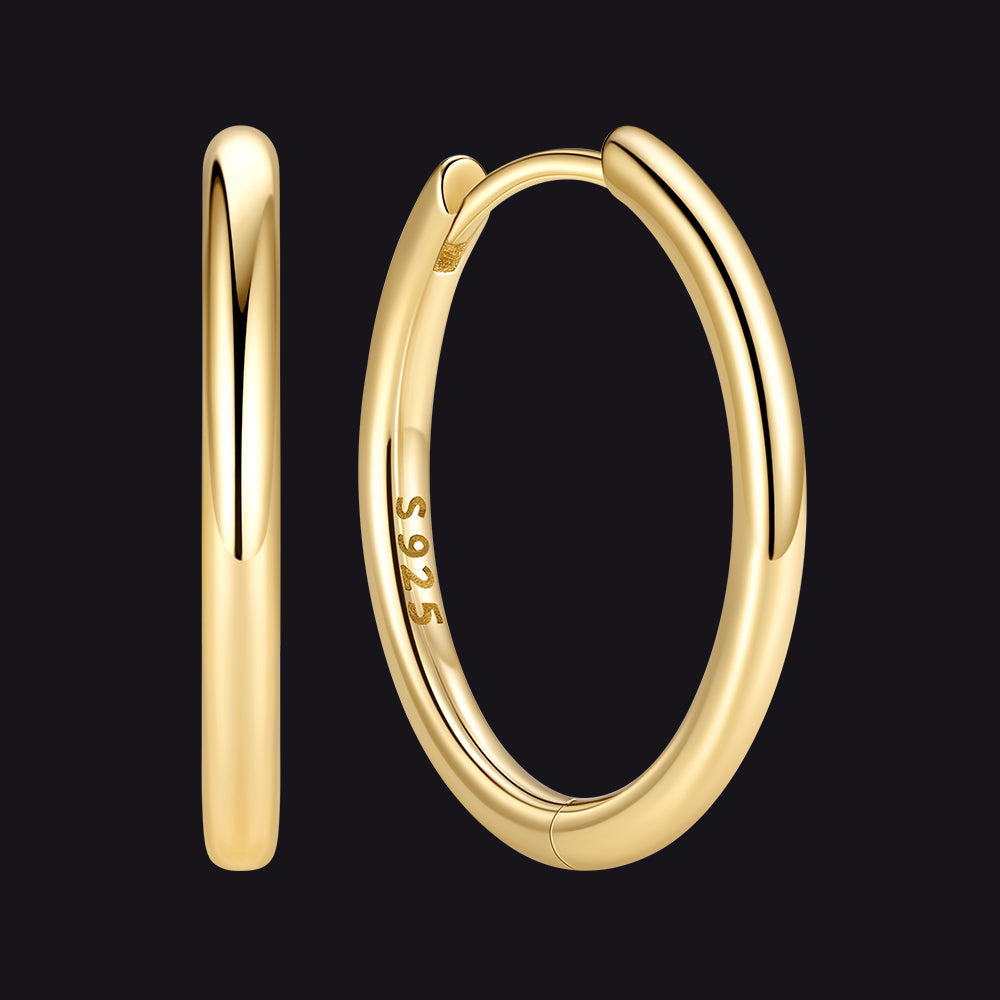 Gold 925 Sterling Silver Huggie Hoop Earring ¨C 16 mm Inner Diameter