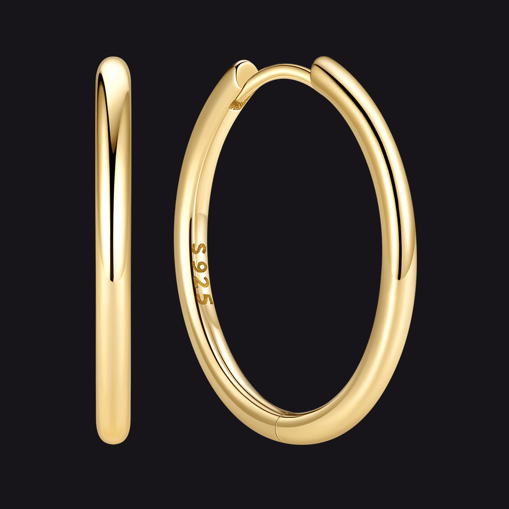 Gold 925 Sterling Silver Huggie Hoop Earring ¨C 18 mm Inner Diameter