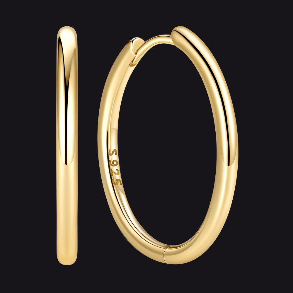 Gold 925 Sterling Silver Huggie Hoop Earring ¨C 20 mm Inner Diameter