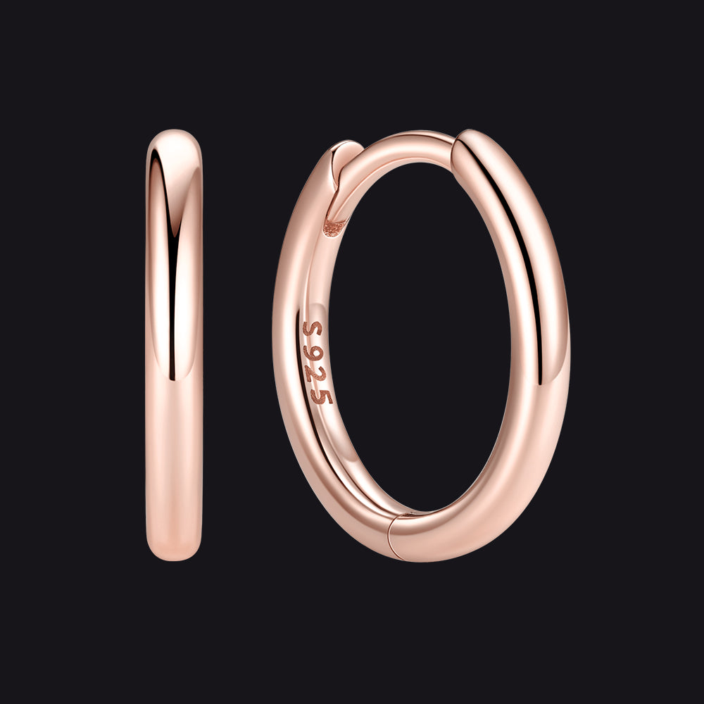Rose Gold 925 Sterling Silver Huggie Hoop Earring ¨C 10 mm Inner Diameter