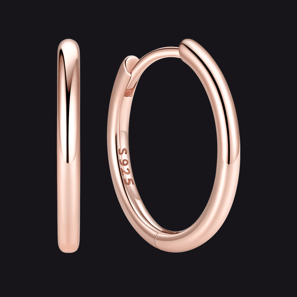 Rose Gold 925 Sterling Silver Huggie Hoop Earring ¨C 14 mm Inner Diameter