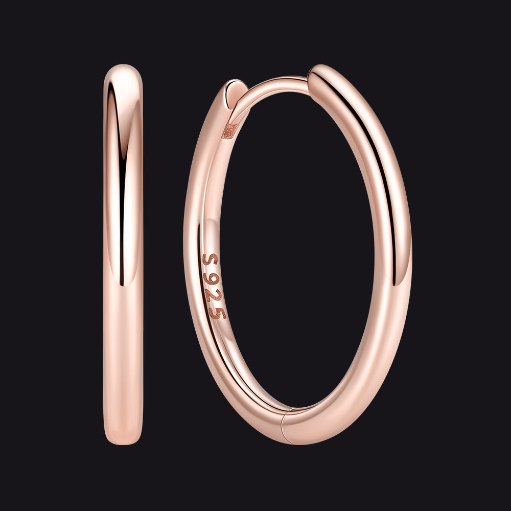 Rose Gold 925 Sterling Silver Huggie Hoop Earring ¨C 16 mm Inner Diameter