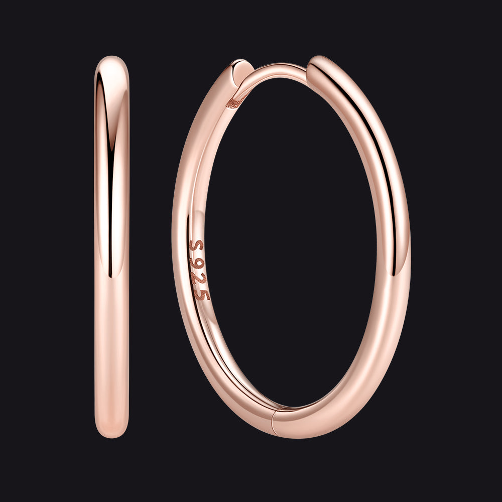 Rose Gold 925 Sterling Silver Huggie Hoop Earring ¨C 18 mm Inner Diameter