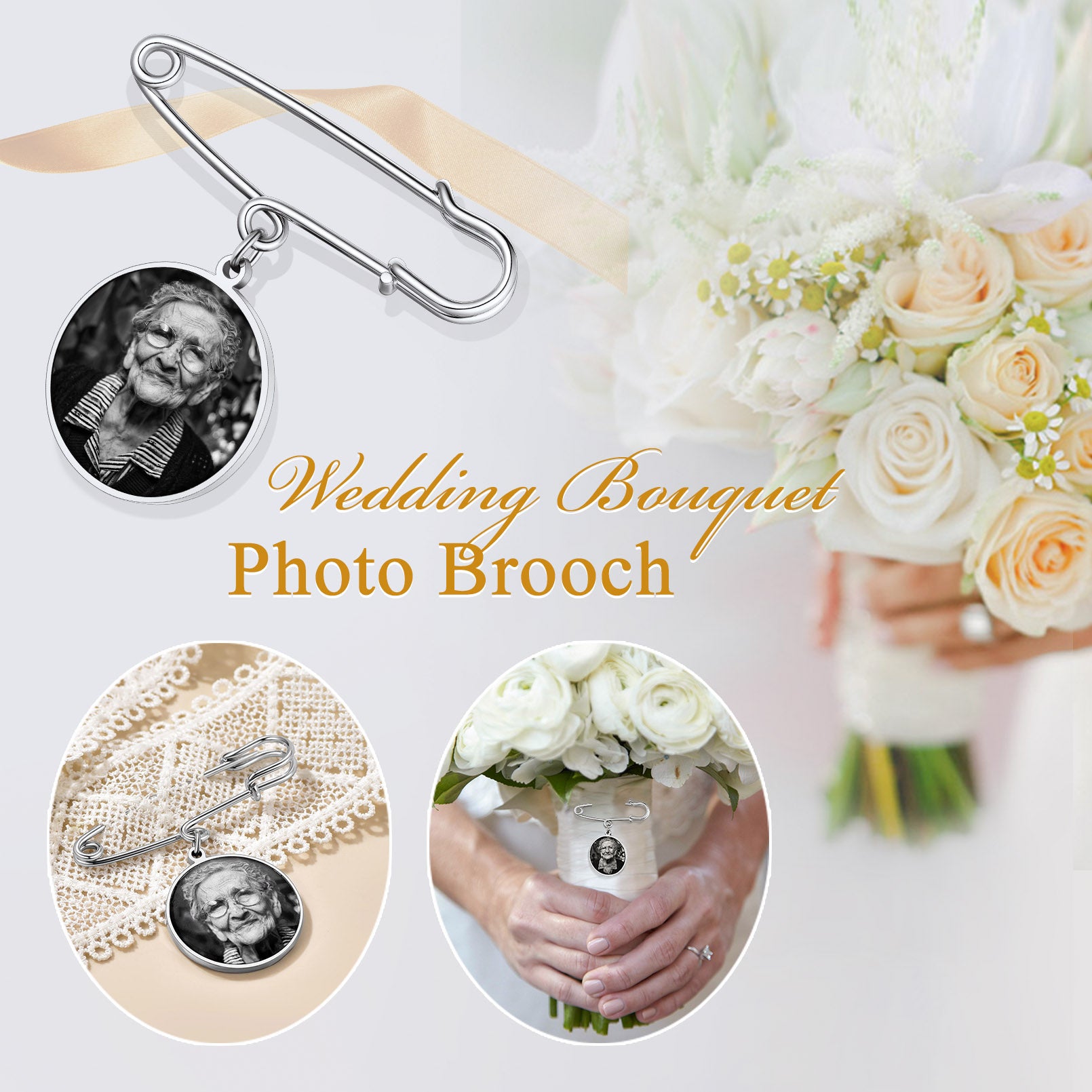 Wedding Bouquet Photo Brooch - Memorial Picture Charm
