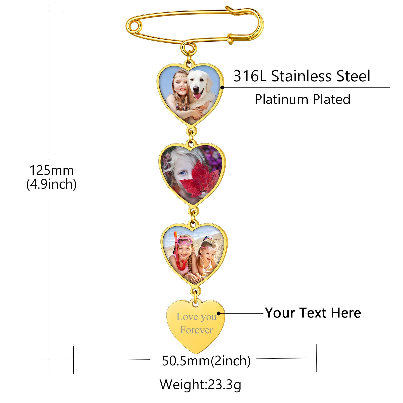 Bouquet Heart Photo Brooch Pins
