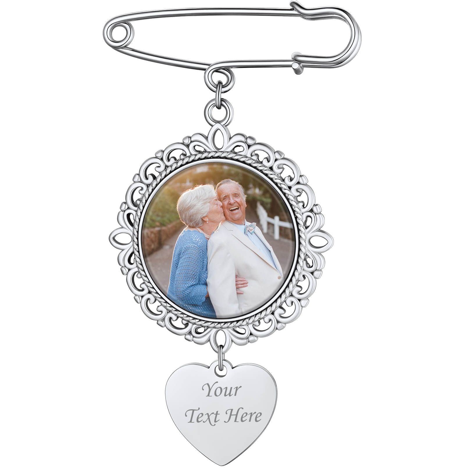 Personalized Photo Brooch Pin with Custom Engraving