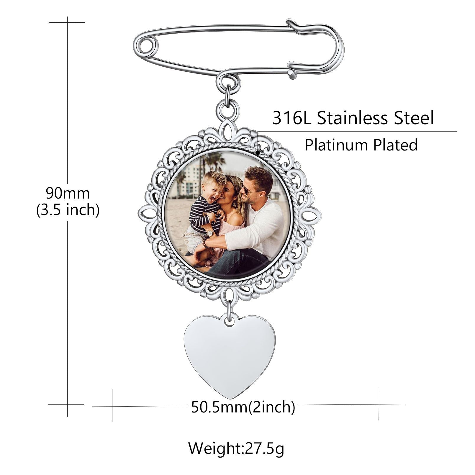 Custom Photo Brooch Pin - Stainless Steel Family Keepsake