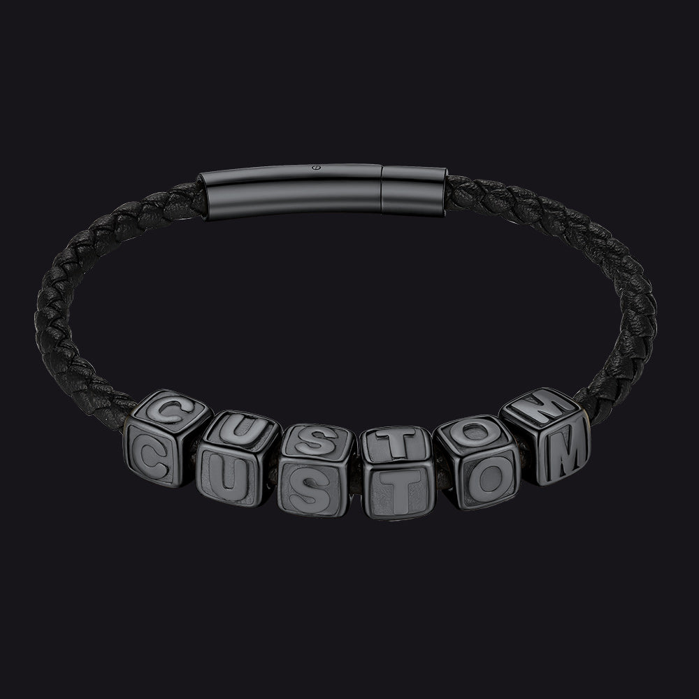 Personalized beaded braided rope bracelet for men black