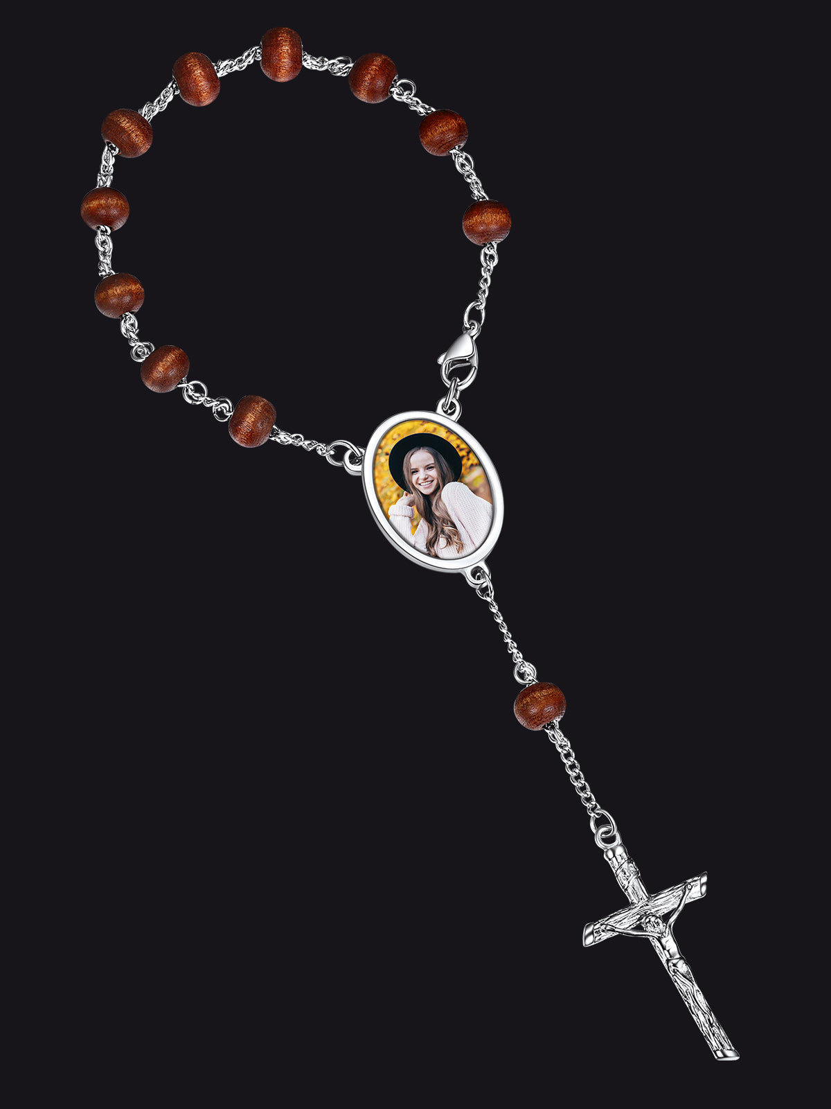 Personalized Picture Rosary Beads Cross Bracelets for Women Men
