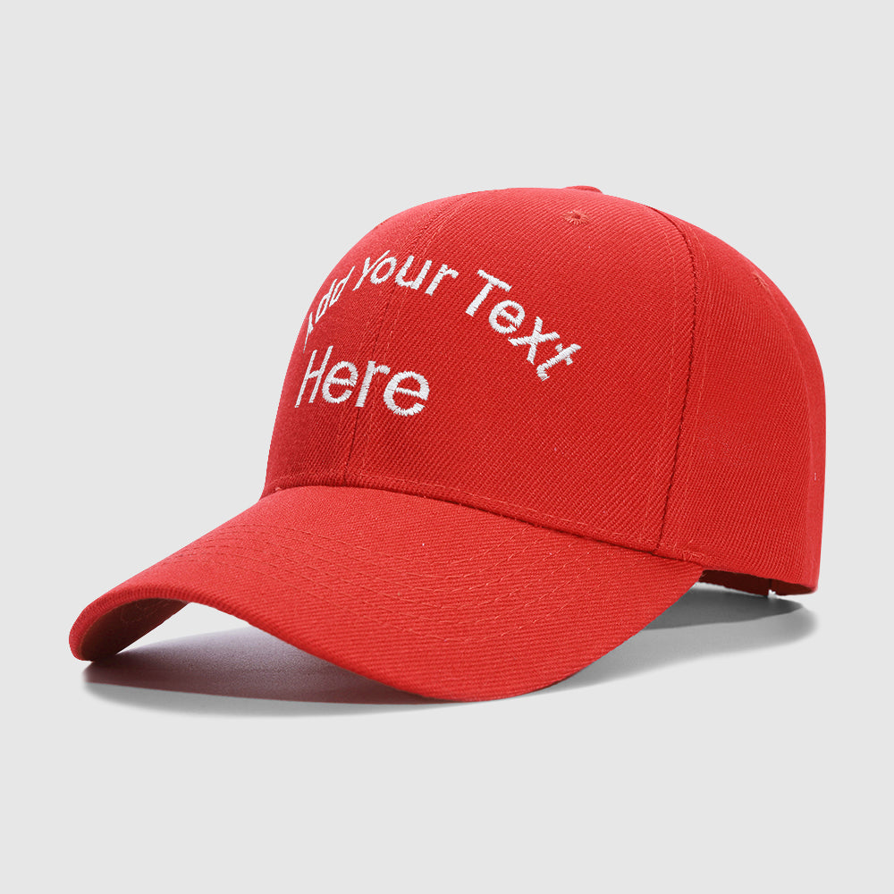 Red Curved and Straight Text Custom Embroidery Baseball Cap for Men Women