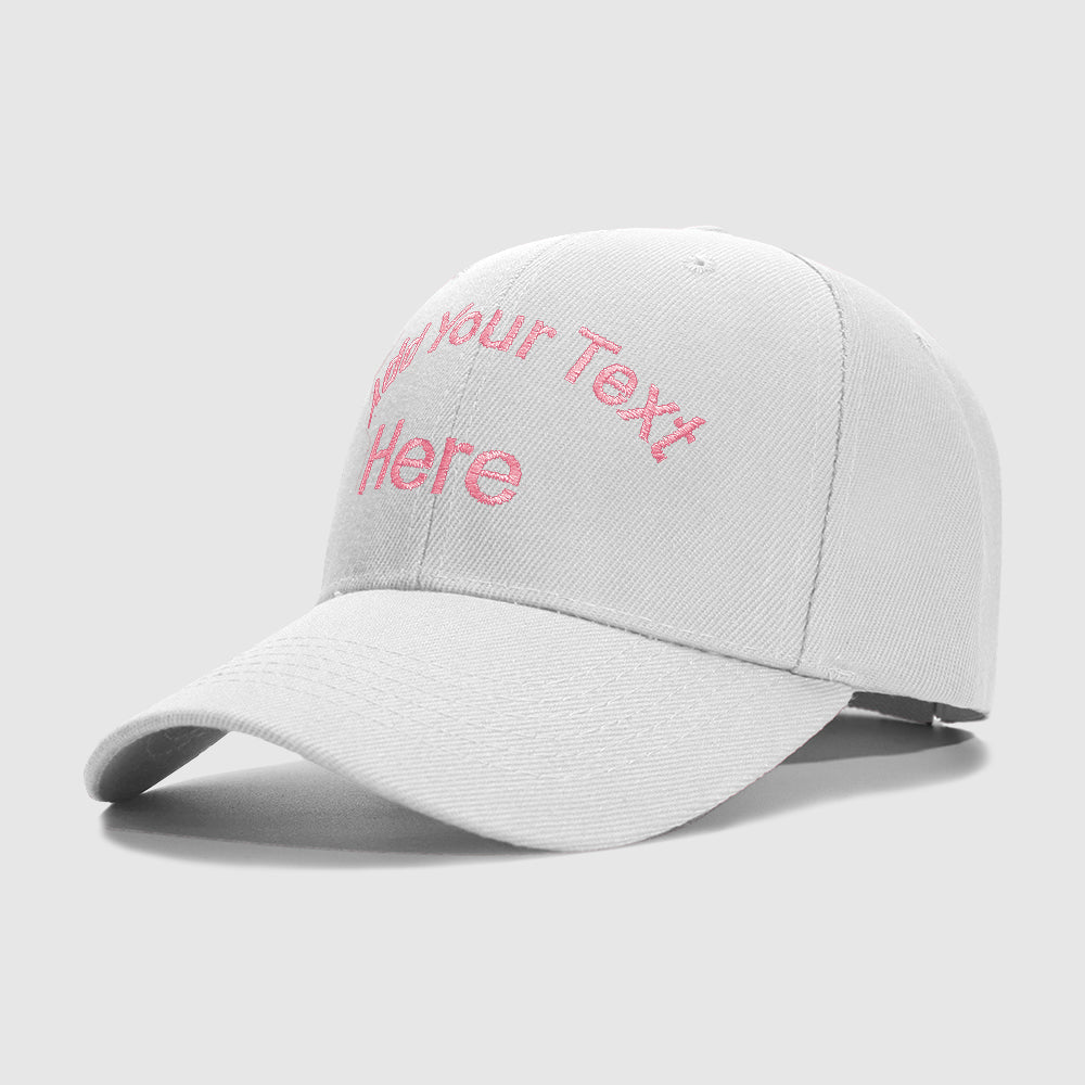 White Curved and Straight Text Custom Embroidery Baseball Cap for Men Women