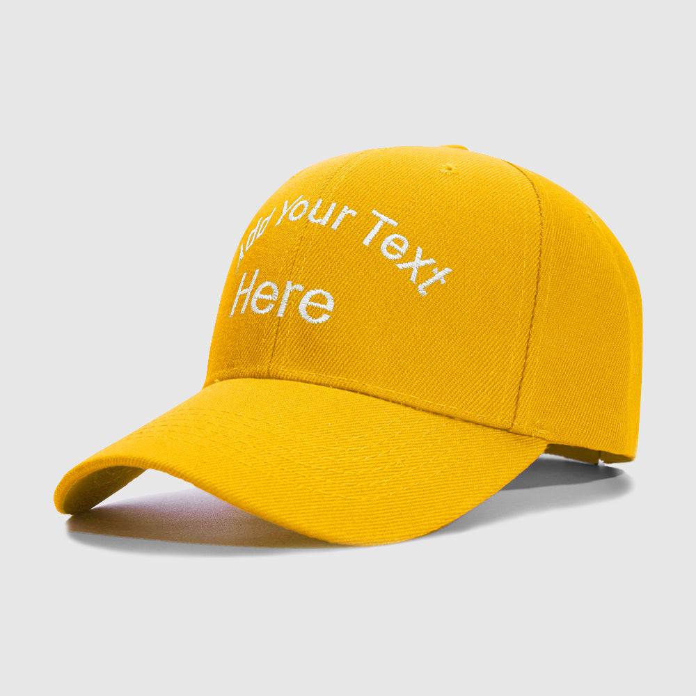 Yellow Curved and Straight Text Custom Embroidery Baseball Cap for Men Women