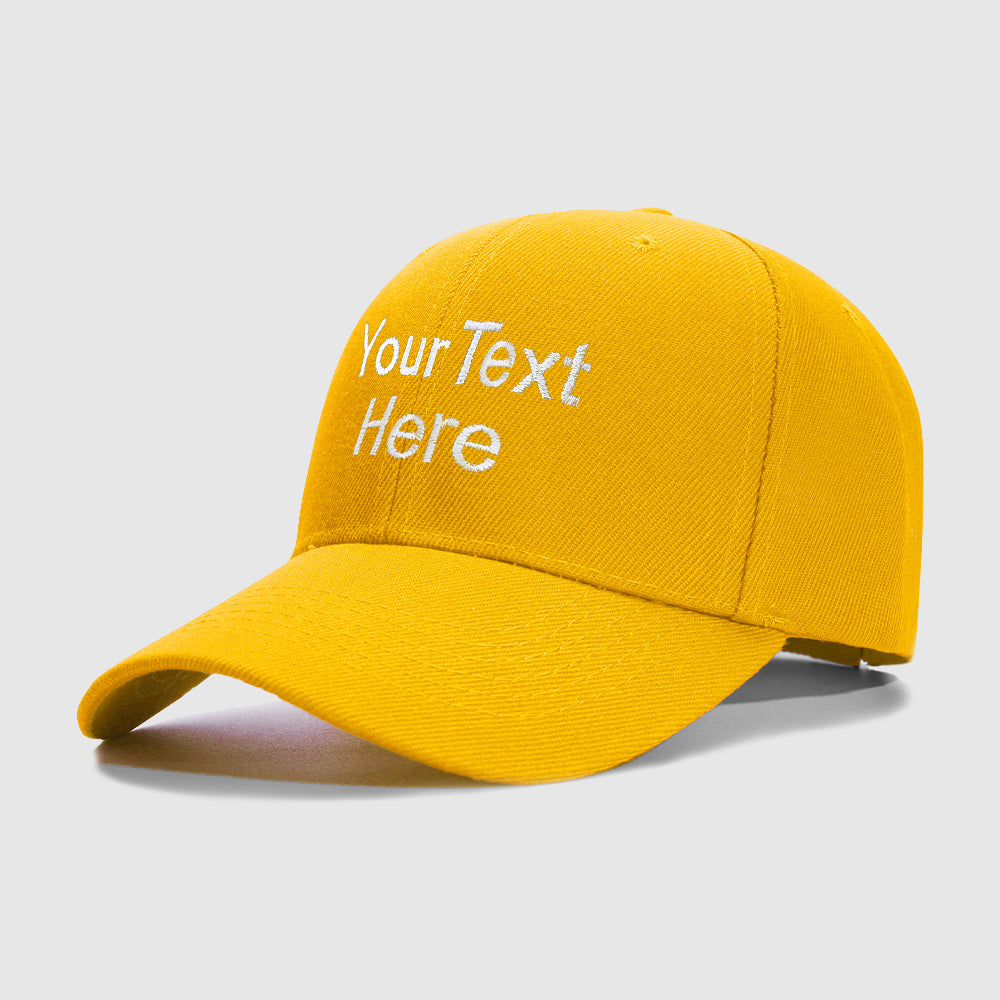 Yellow 2 Line Text Custom Embroidery Baseball Cap for Men Women