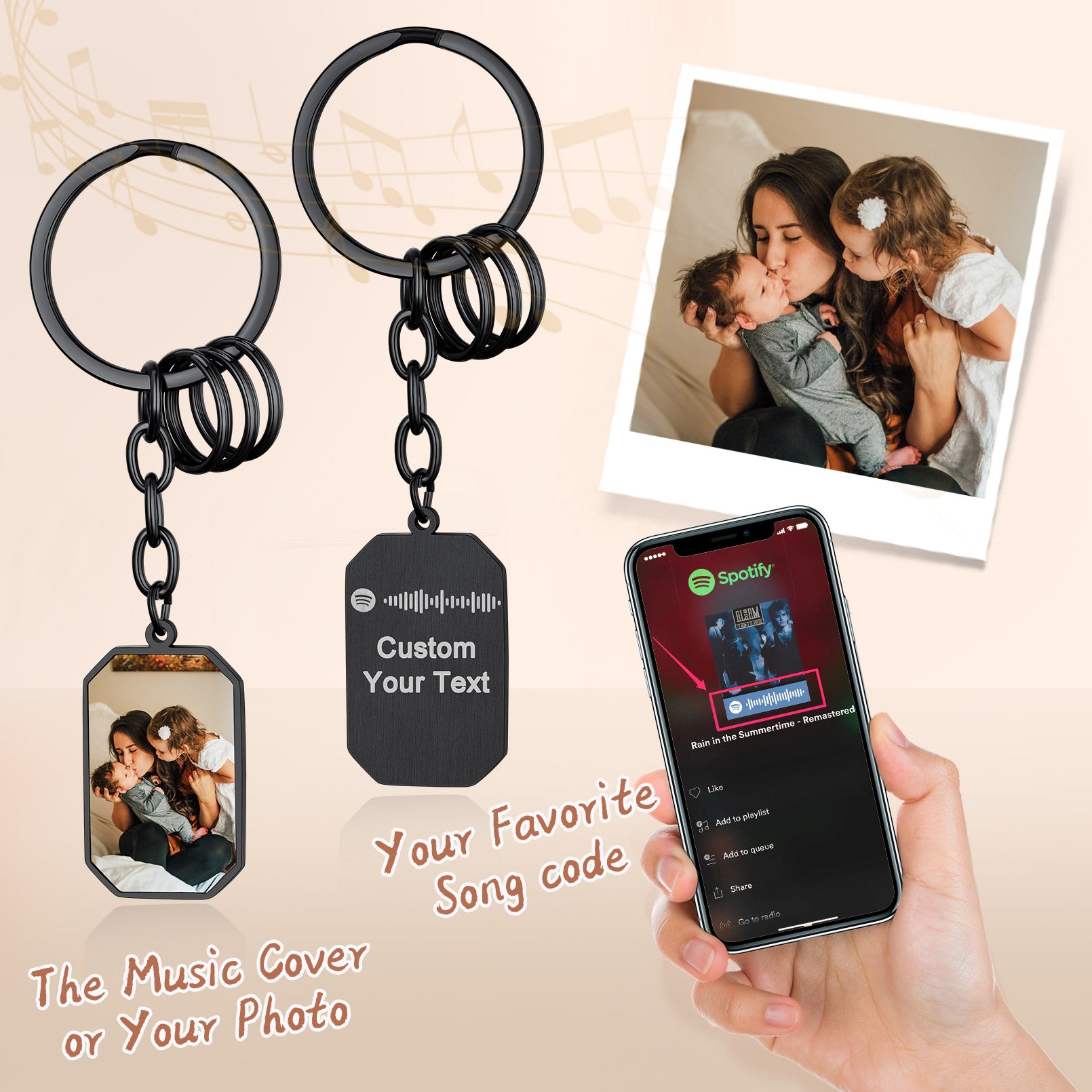 Customized Text Scannable Spotify Code Hexagon Pendant Keychain With Picture FaithHeart Jewelry