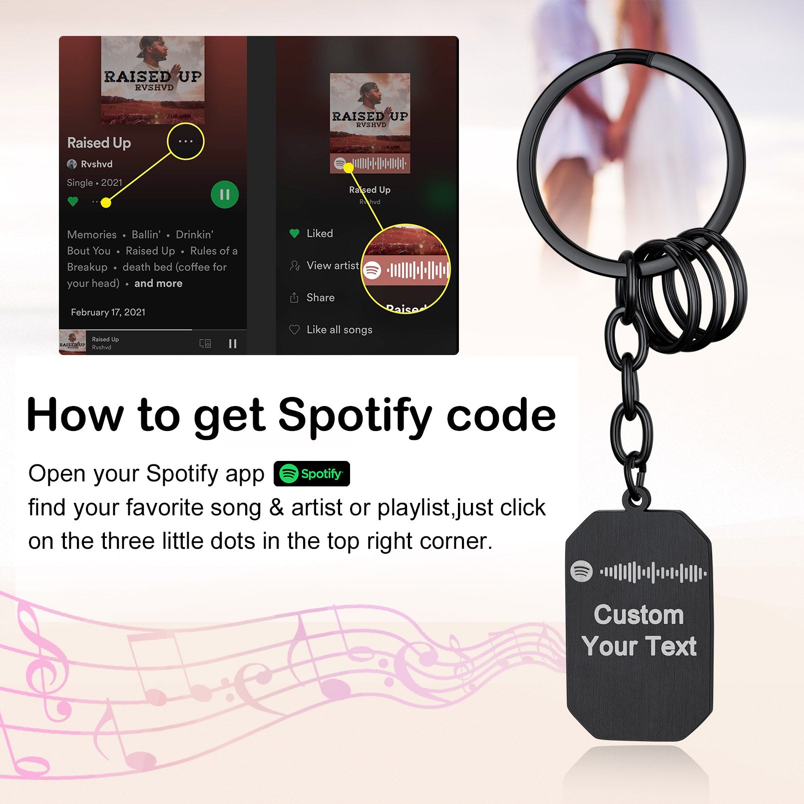 Customized Text Scannable Spotify Code Hexagon Pendant Keychain With Picture FaithHeart Jewelry