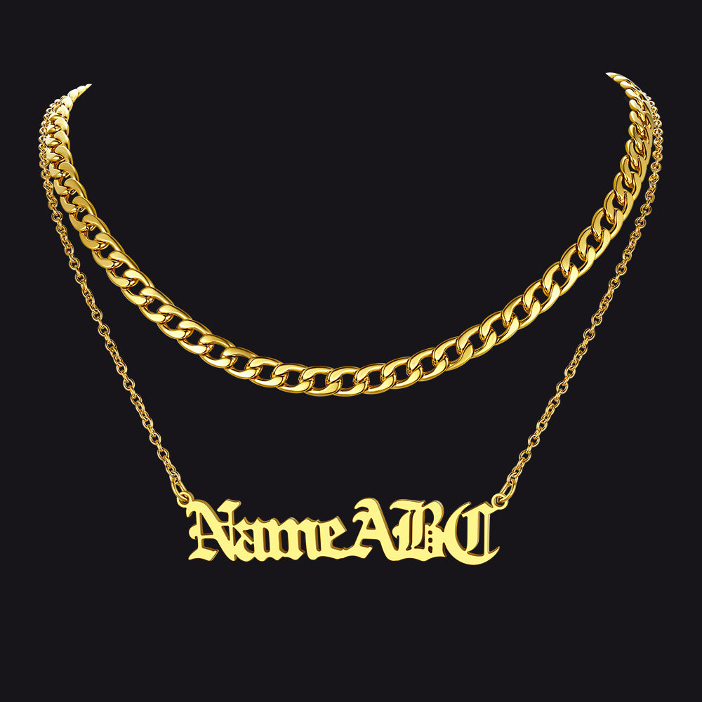 Gold Layered Cuban Link and Name Necklace Set – Personalized Jewelry Gift
