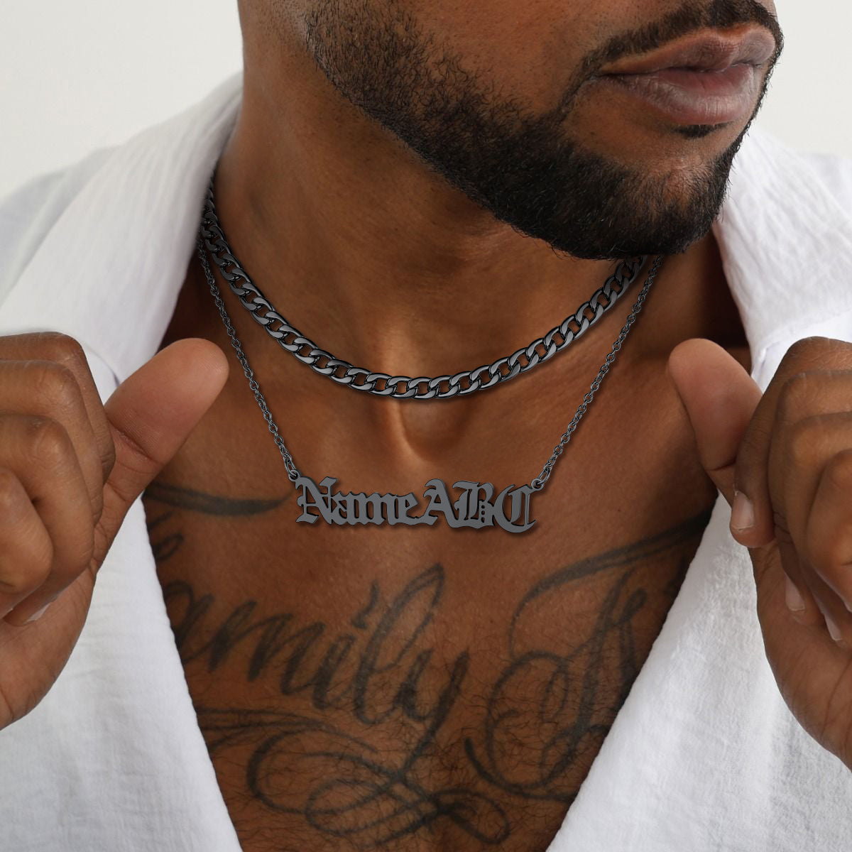 Cuban Chain & Personalized Name Layered Necklaces Set for Women Men