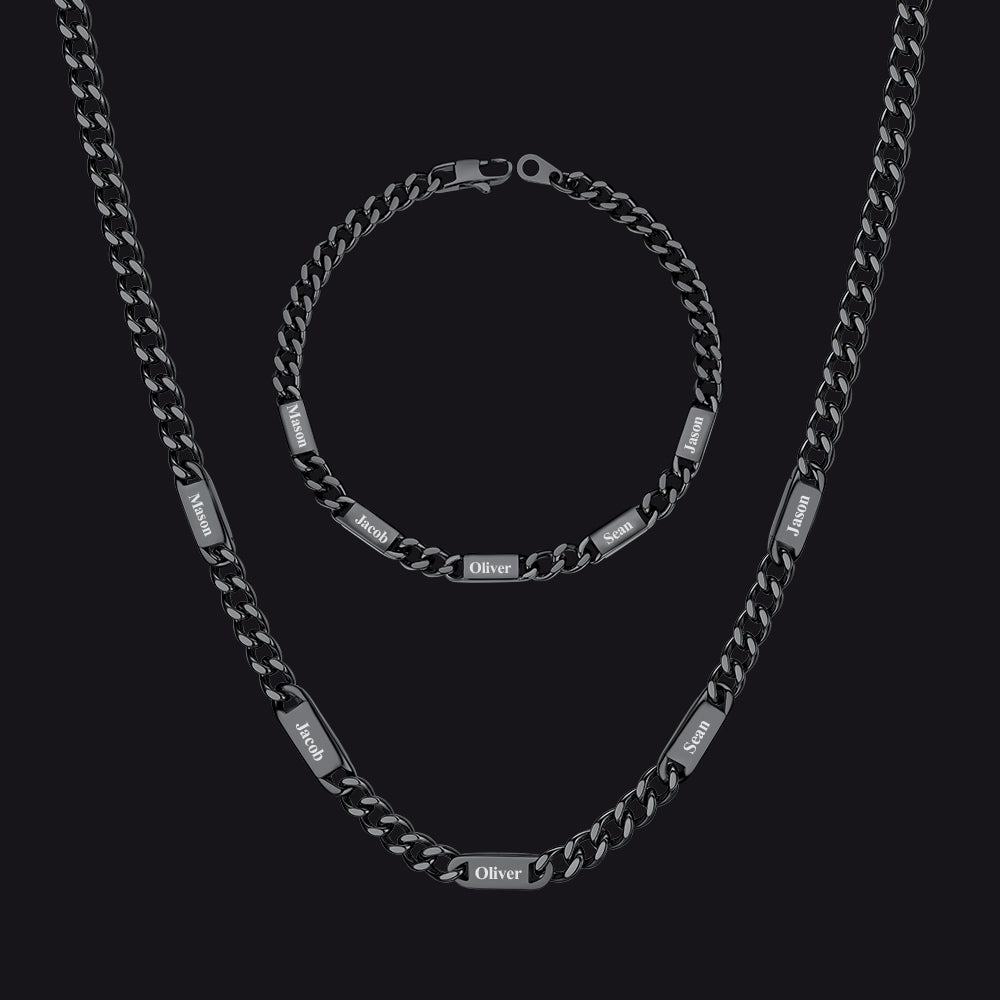 5/7mm Engraved Name Cuban Chain & Bracelet Gift Set for Men